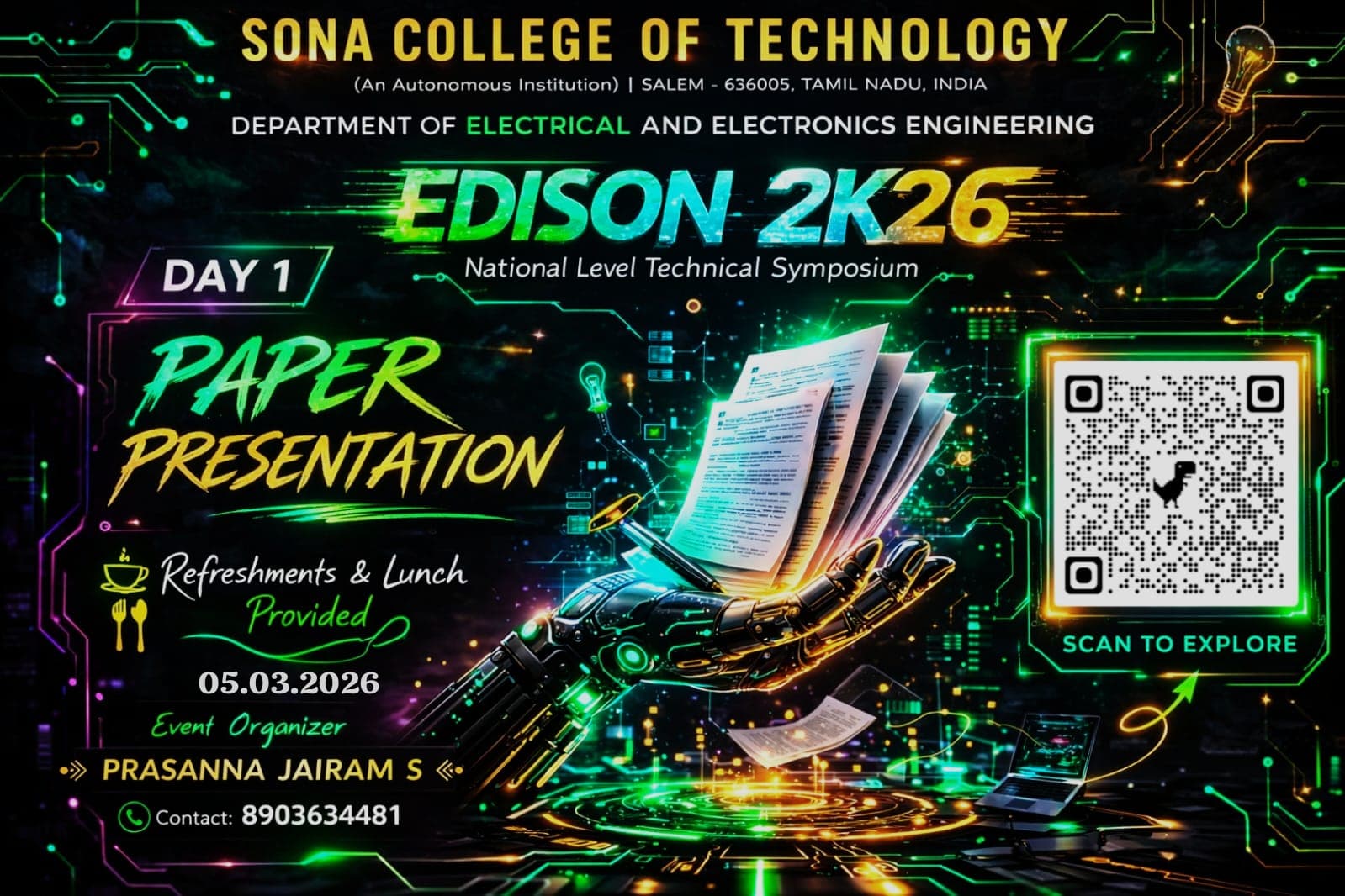 EDISON 2K26 National Level Technical Symposium Poster 